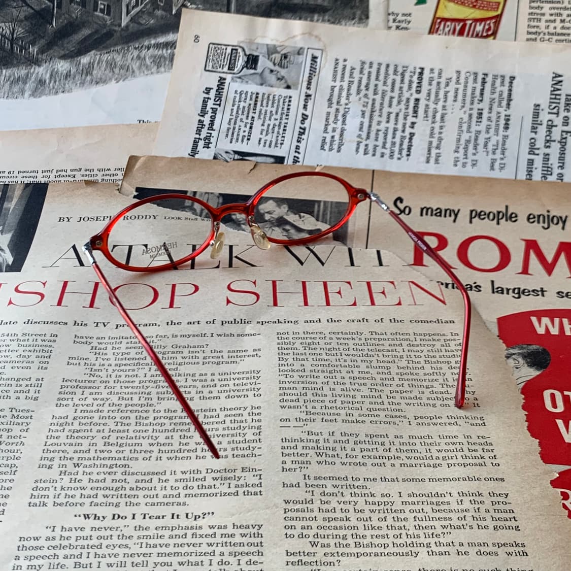 734 데드스탁 레드 클리어 오벌 라운드 유니크 초경량 빈티지안경 상품이미지6