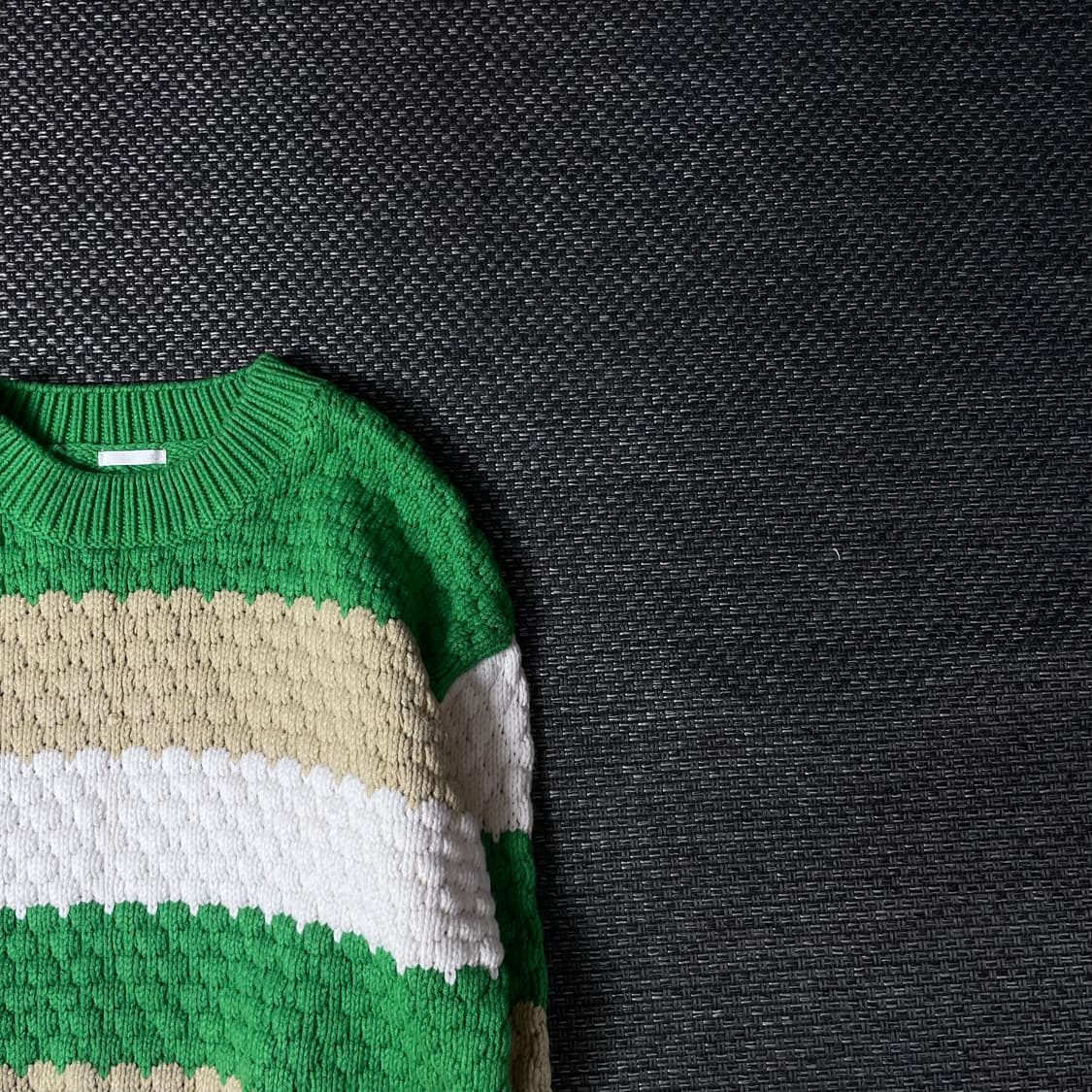 JPN 그린 베이지 화이트 배색 도톰 긴팔 니트 XL 상품이미지3