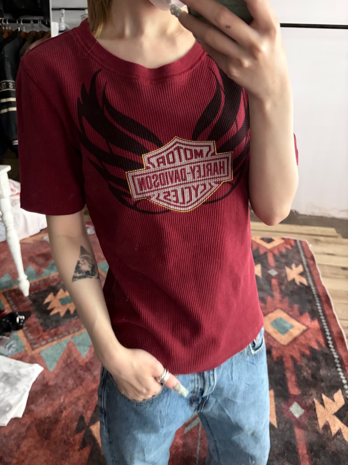 Harley-Davidson 윙 로고 와플 반팔 티셔츠 상품이미지1
