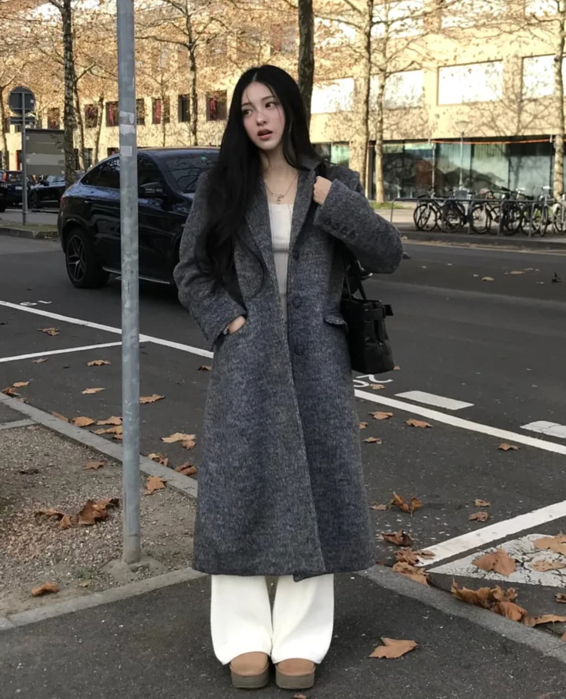 카키포인트 울 맥시 롱 코트 그레이 상품이미지1
