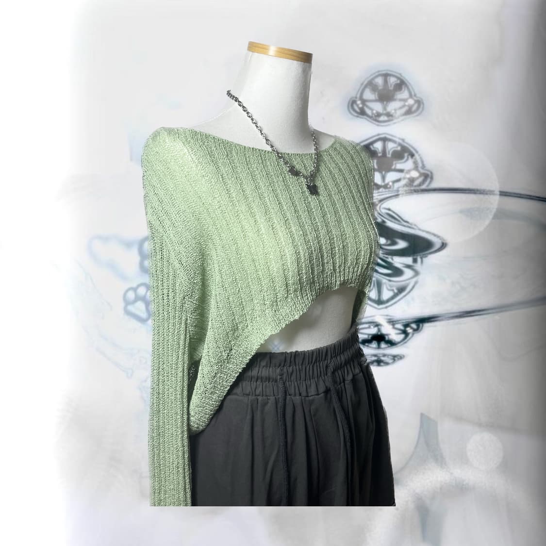 빈티지 올리브 크롭니트 + 차콜 카고 코디 set 상품이미지3