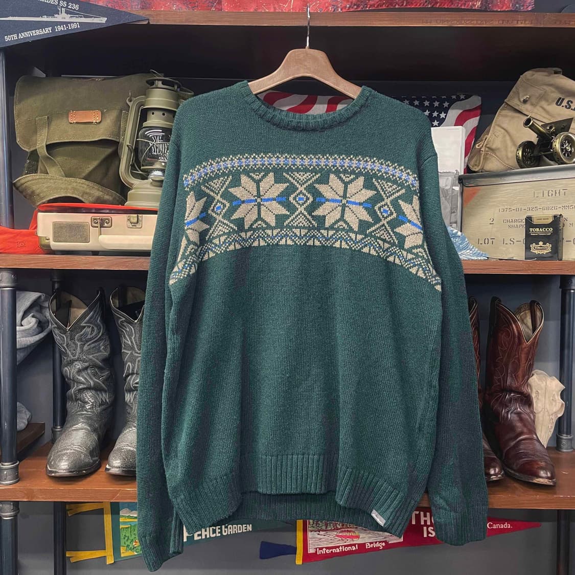 에디 바우어 눈꽃 패턴 레트로 라운드 넥 니트 스웨터 N504 상품이미지1