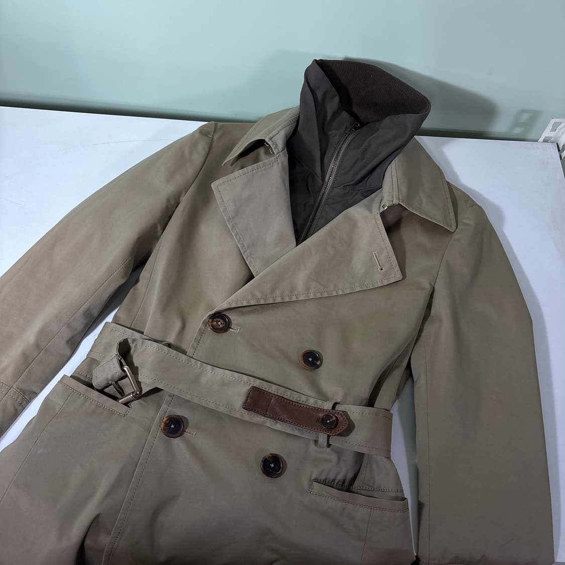 우먼M 시스템 베이지 로브 레이어드 트렌치코트 상품이미지1