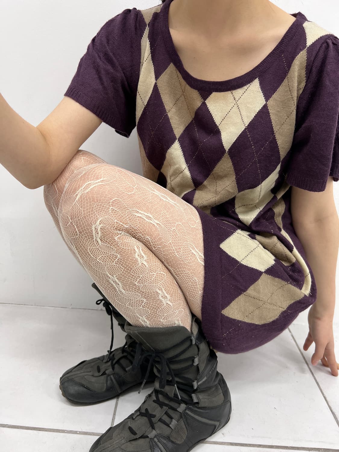 argyle pearl knit mini dress 상품이미지6