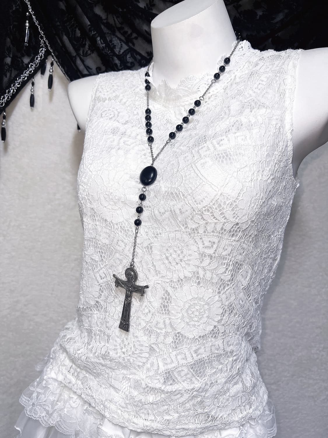 로맨틱고딕 엔젤릭 로걀 갸루 화이트 레이스 홀터 슬리브리스 나시 페어리 상품이미지1