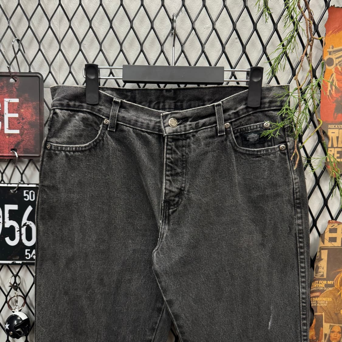00s 할리데이비슨 데님 팬츠 포켓 로고 포인트 흑청 상품이미지3