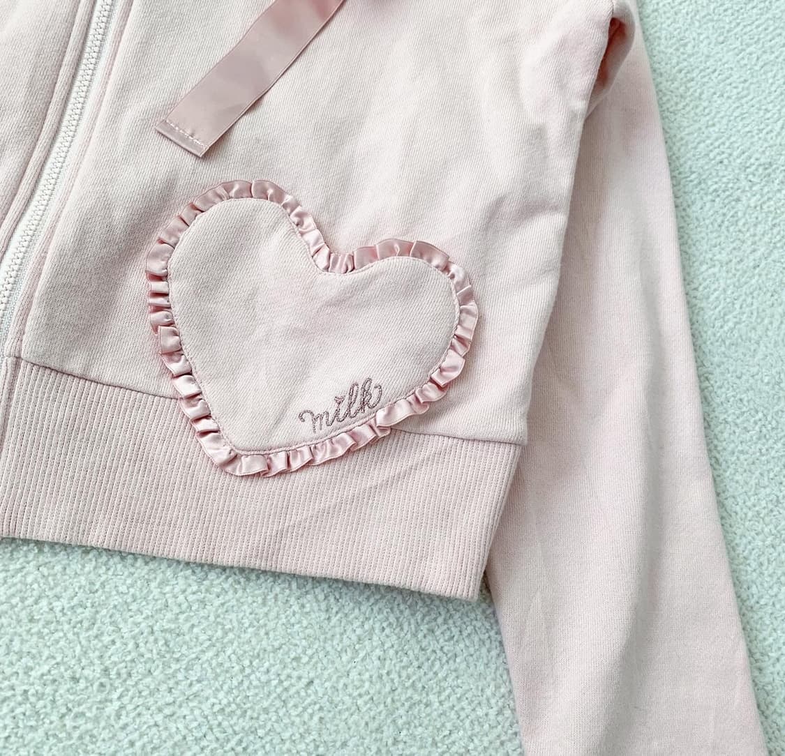 Milk 베이비핑크 하트포켓 후드집업 상품이미지3