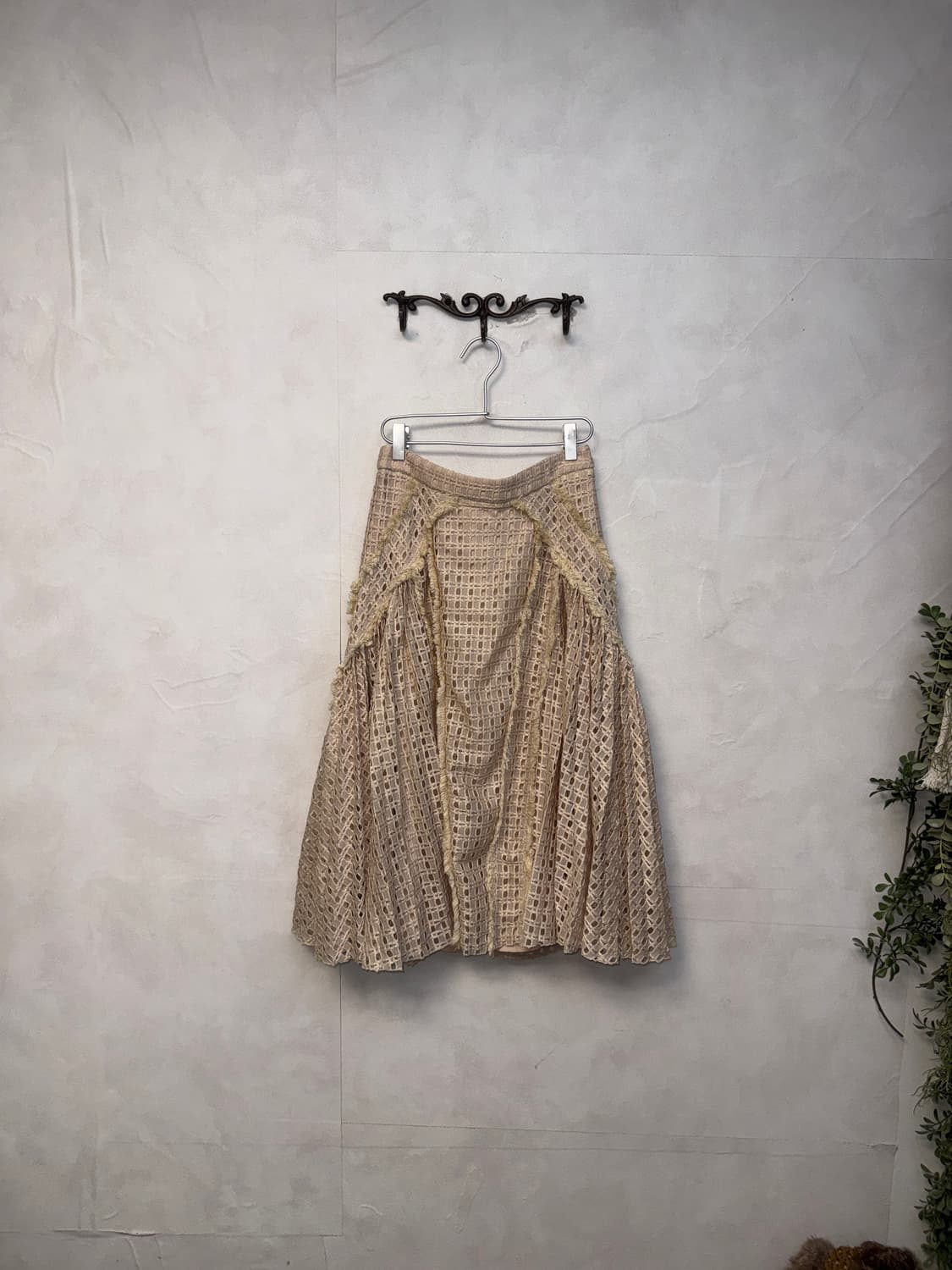 O’2ND beige grunge net pleats skirt 상품이미지2