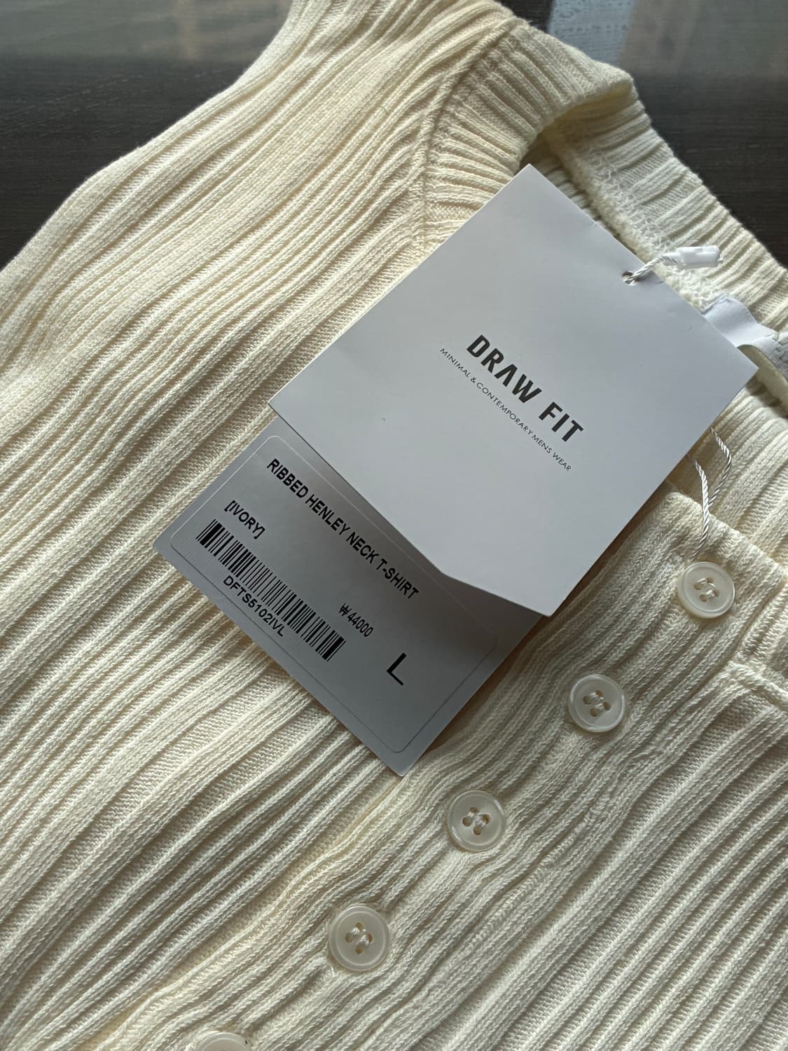 (새상품)(L) 드로우핏 리브드 헨리넥 티셔츠 [IVORY] 판매 상품이미지9