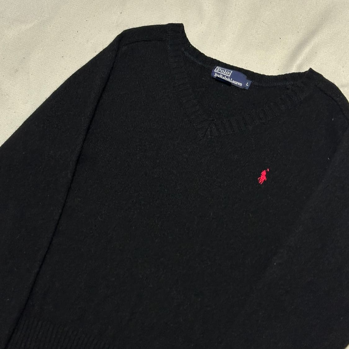 L 폴로랄프로렌 여성용 브이넥 블랙 램스울 니트  상품이미지1