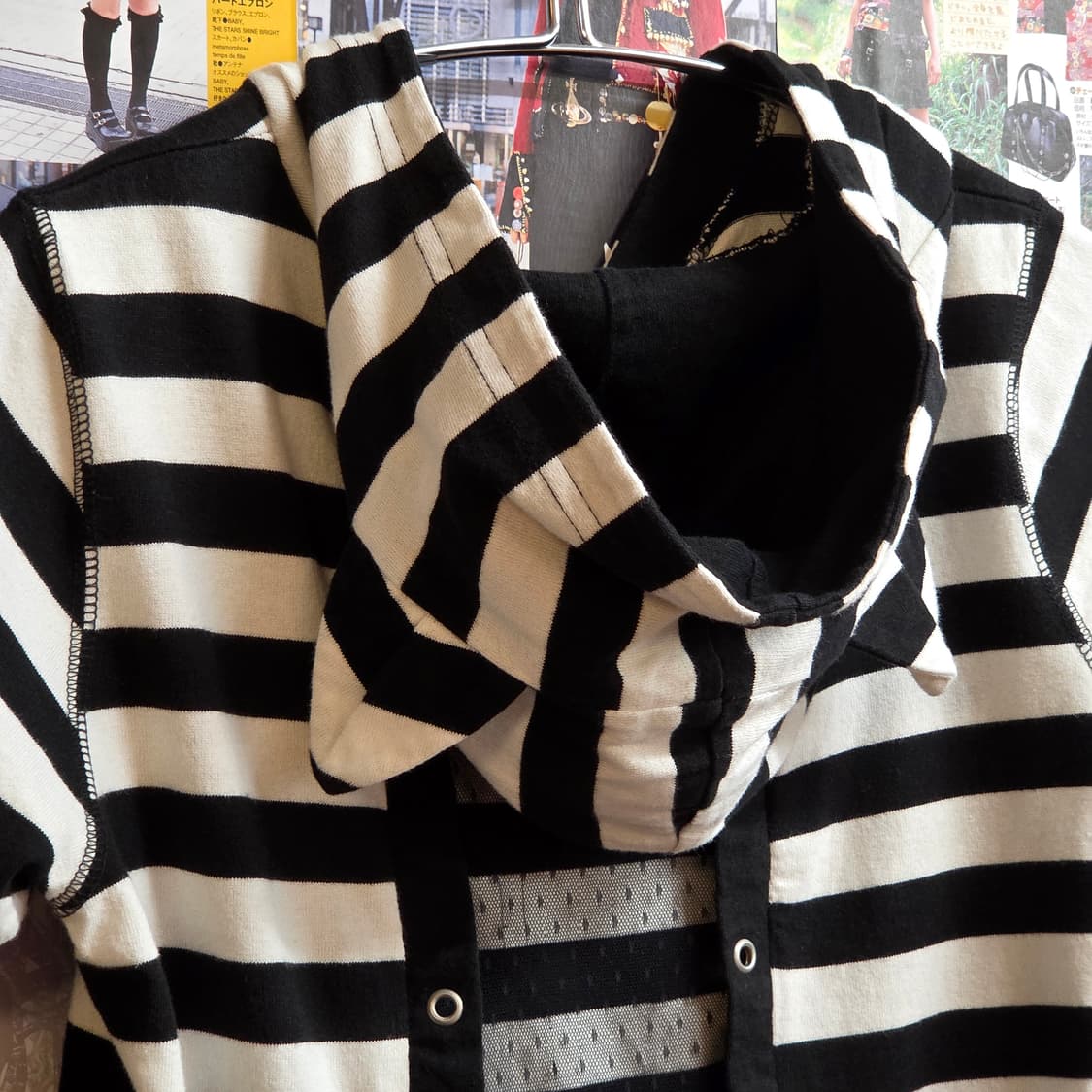 JPN 펑크 스트라이프 레이스 반팔 후드집업 상품이미지6