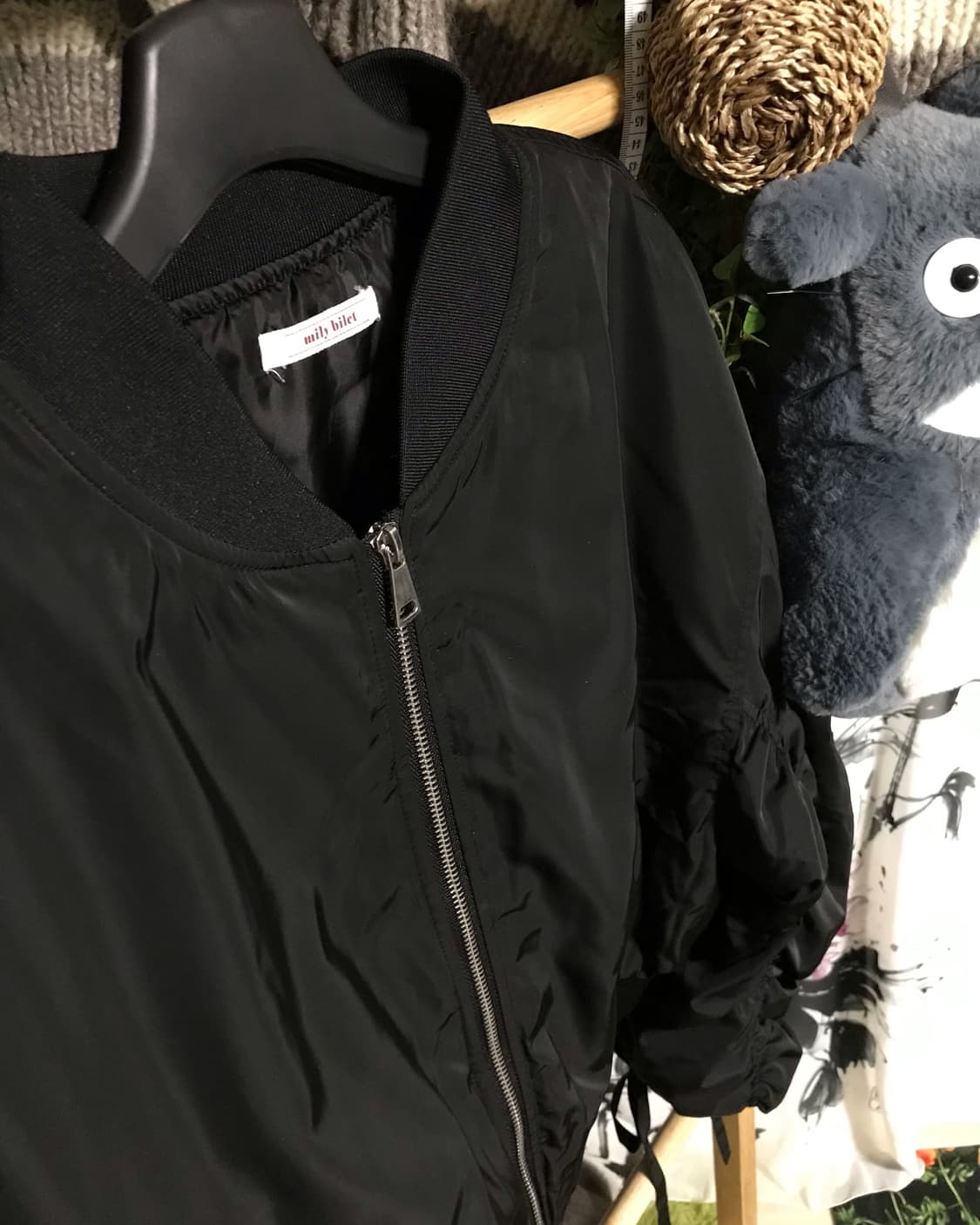 Jp 블랙 셔링 크롭 투웨이 봄버 자켓 상품이미지3