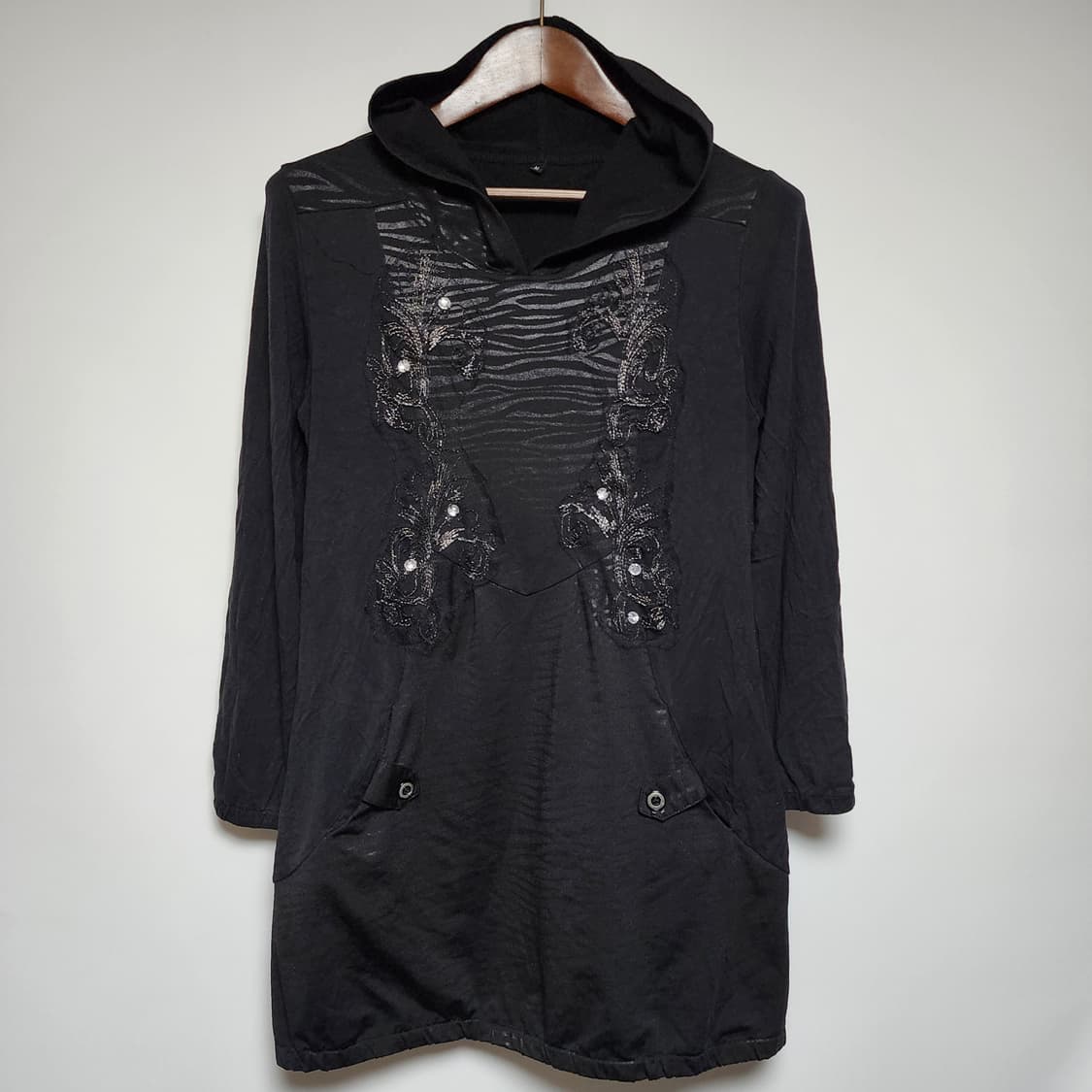 Y2k 고딕펑크 지뢰계 다크웨어 롱 후드 슬리브 상품이미지2