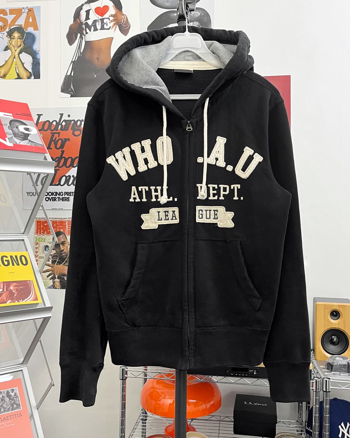 후아유 아플리케 아치로고 후드집업 블랙 상품이미지5