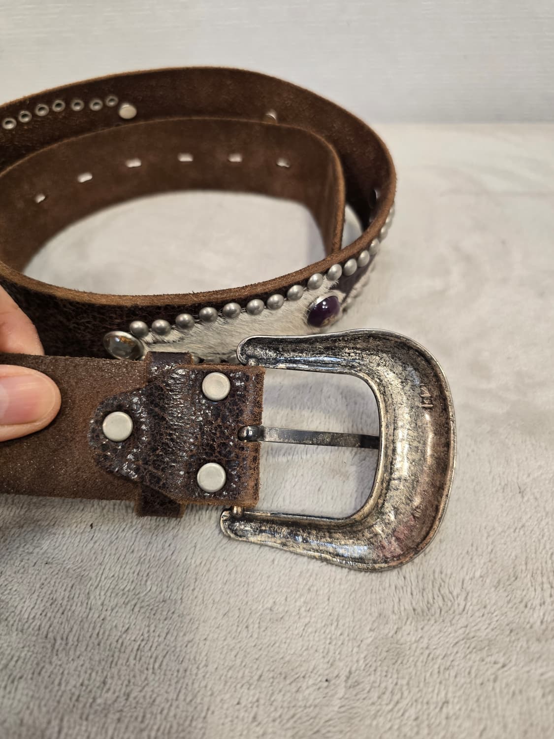 톰보이 웨스턴 스타일 스터드 장식 소가죽 벨트 남여공용 상품이미지7