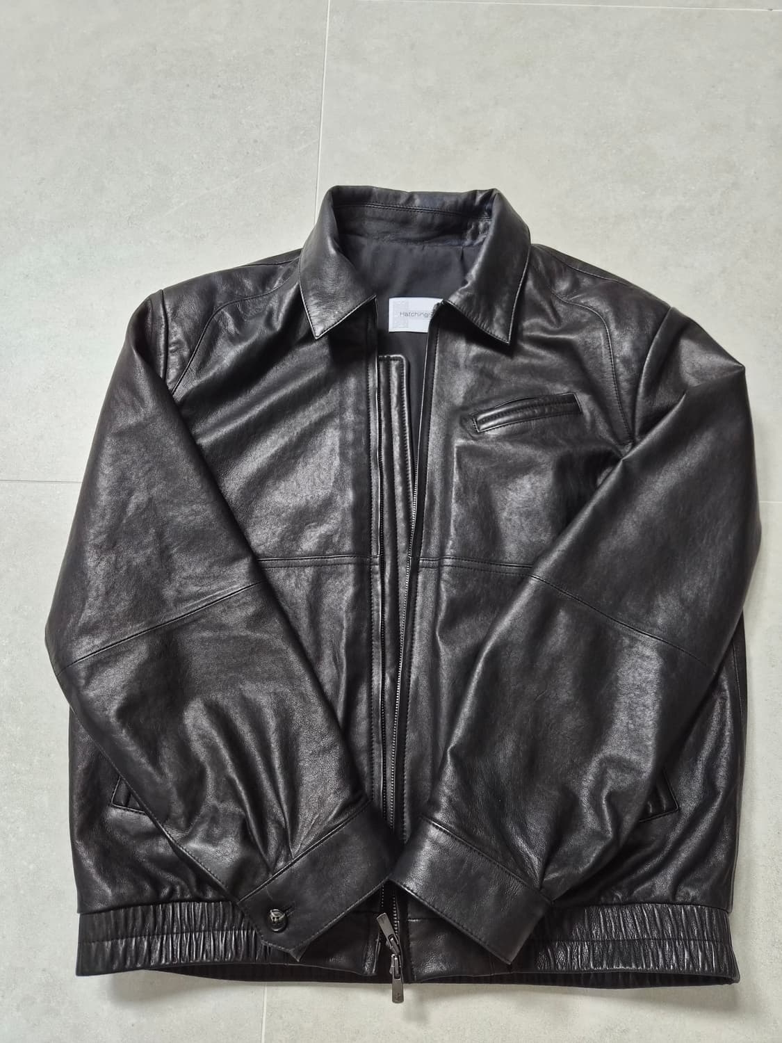 해칭룸 스티치볼륨레더 쟈켓 램스킨 블랙 3 상품이미지1