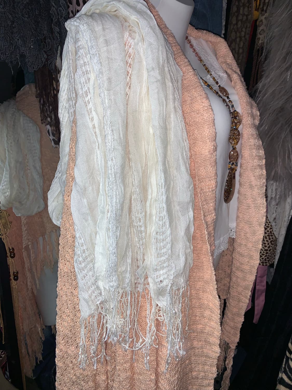 y2k 아이보리 모리 체크 머플러 상품이미지3