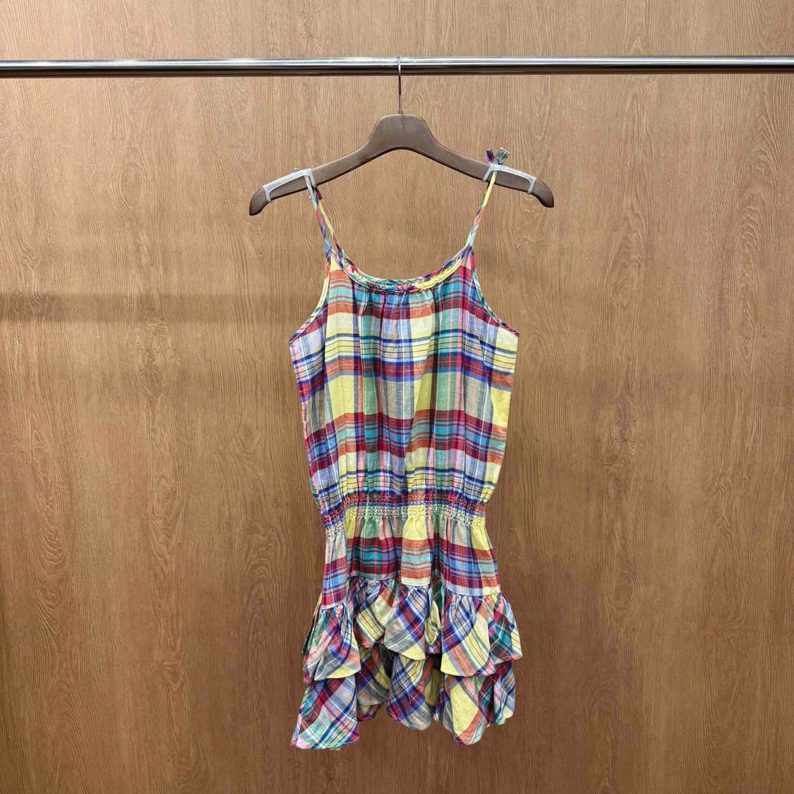 폴로 랄프 로렌 멀티 체크 슬리브리스 원피스 셔링 허리 밴딩 프릴 디테일 상품이미지3