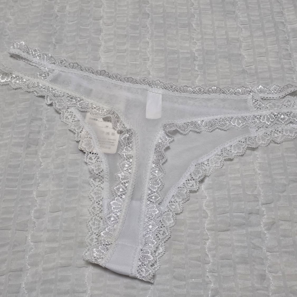 화이트 레이스 크로스 폴드 시스루 t팬티 상품이미지2
