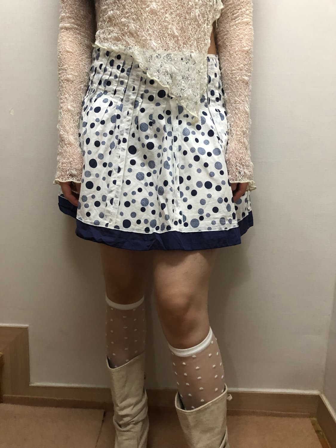 빈티지 화이트 블루 도트 스커트 상품이미지2