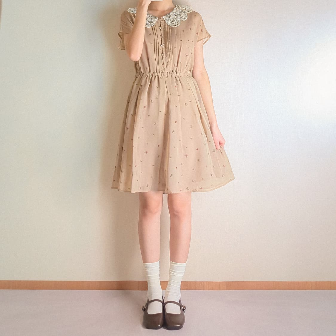 Earth music 크로셰 레이스 카라 잔꽃 쉬폰 원피스 상품이미지1