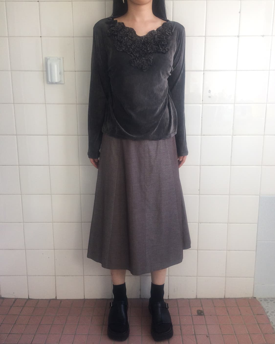 Fringe point velvet sleeve 상품이미지1