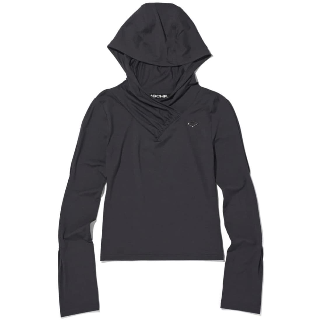 HOODED SHIRRING OVERLAP TOP Charcoal 상품이미지1