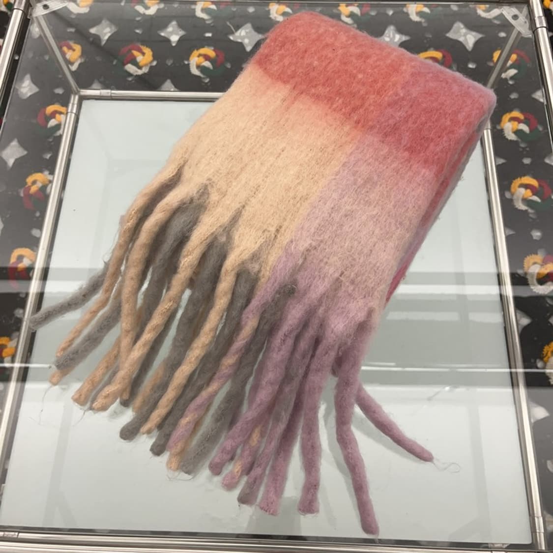 빈티지 폭닥 딸기우유 핑크 체크 모헤어 목도리 C07991 상품이미지3