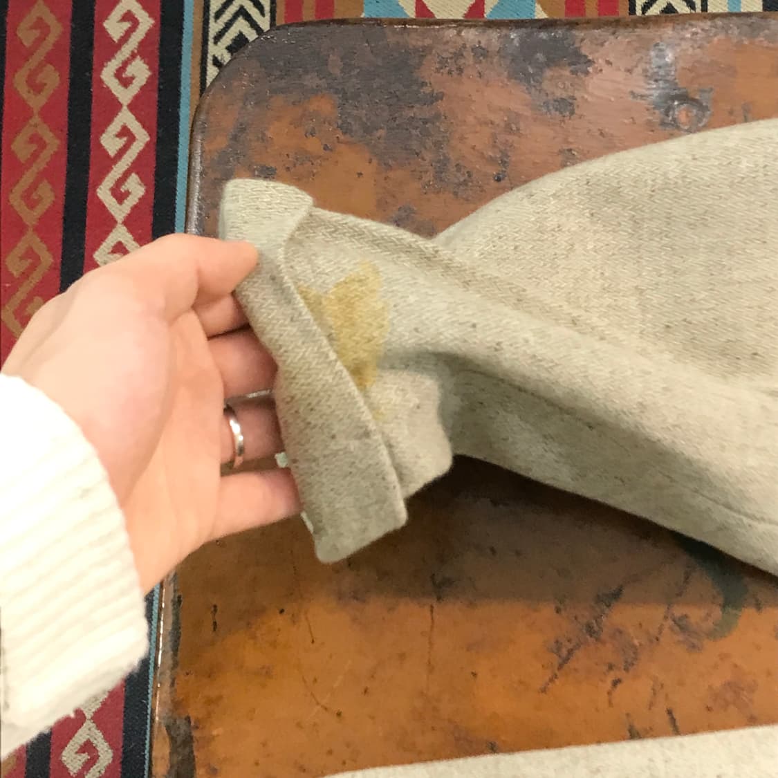 엘르 베이지 헤링본 패턴 울 트라우저 슬랙스 허리 24 사이즈  상품이미지5