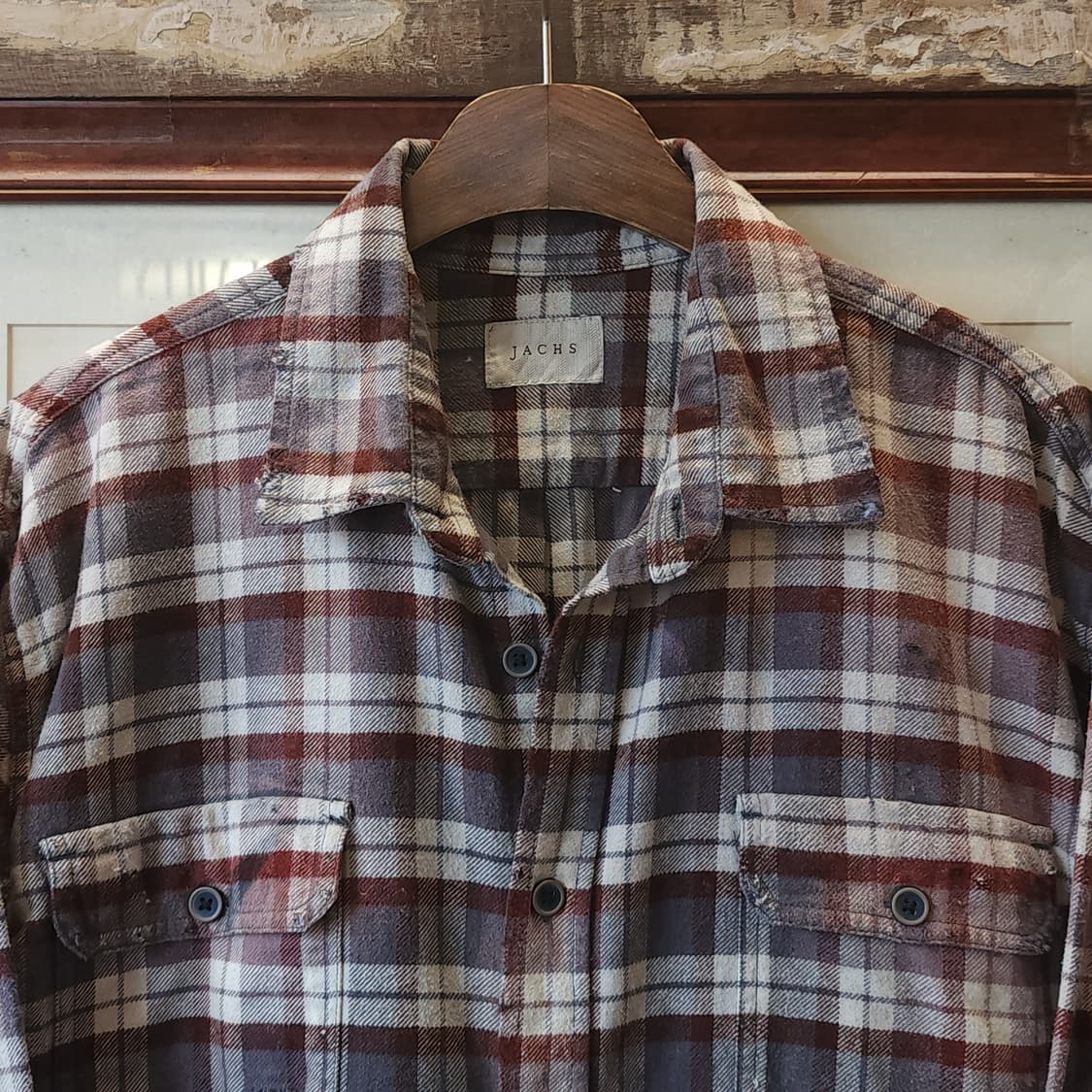 90s 빈티지 체크셔츠 헤비 플란넬 워크셔츠 썬페이딩 브라운 xl 상품이미지4