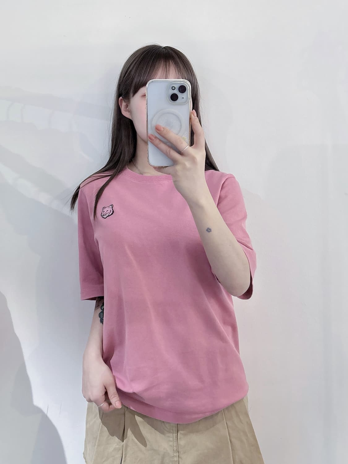 메종키츠네 뮤트핑크 폭스헤드 반팔 상품이미지1