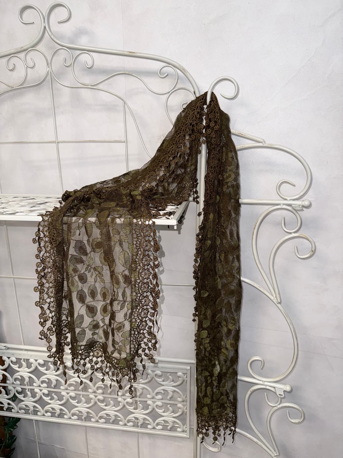 Khaki brown glitter floral lace scarf 상품이미지1