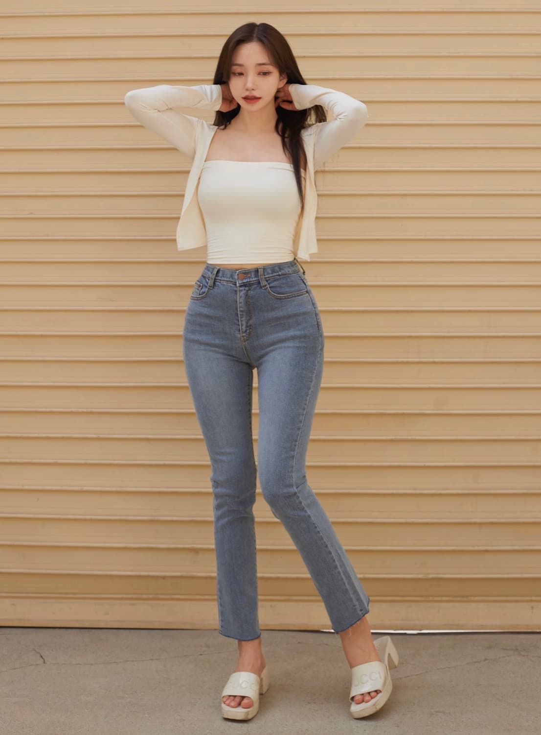 카인다미 골반볼륨업 연그레이 일자진 골반뽕 청바지 S 상품이미지2