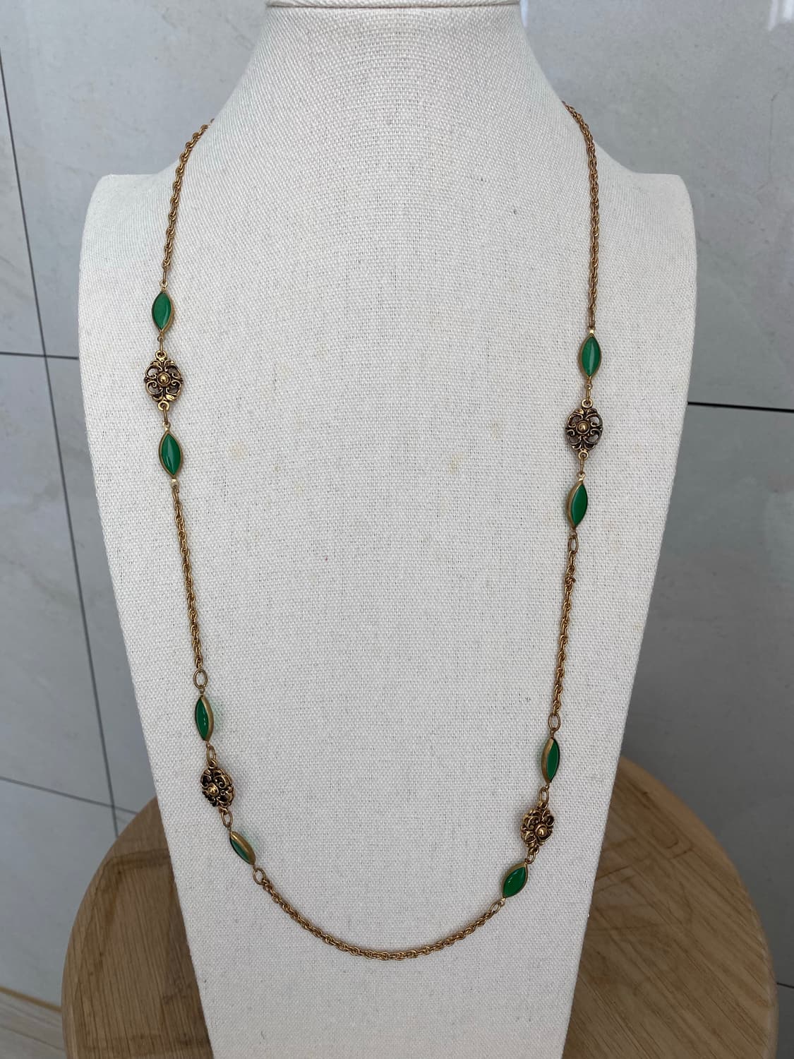 빈티지 그린 플라워 골드 롱 목걸이 상품이미지9