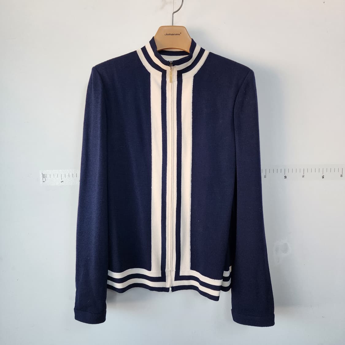 센죤 니트 집업 가디건 네이비 화이트 배색 상품이미지1