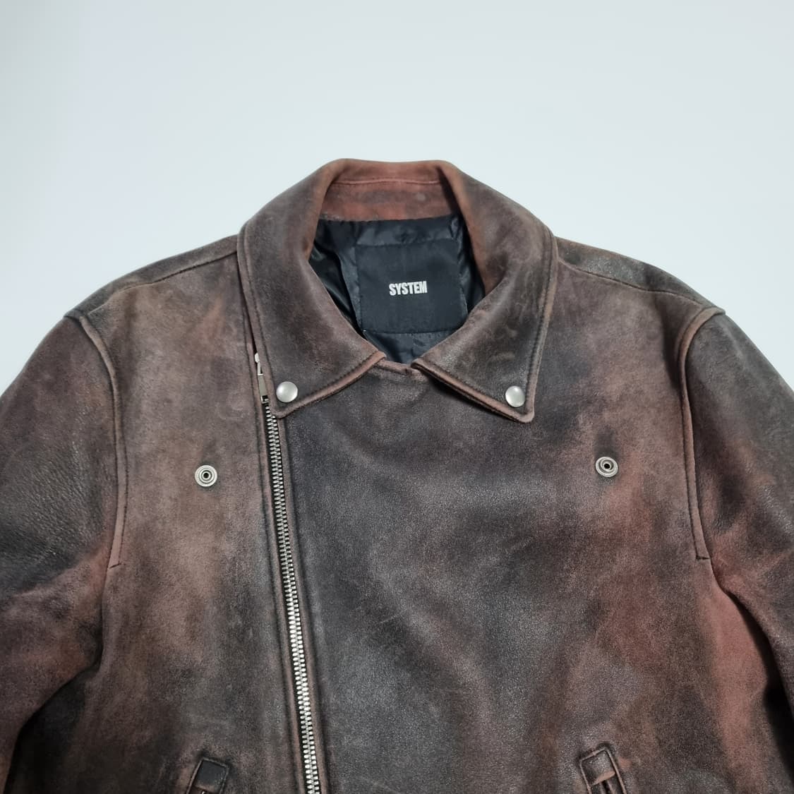 시스템 옴므 브라운 워시드 레더자켓  상품이미지5