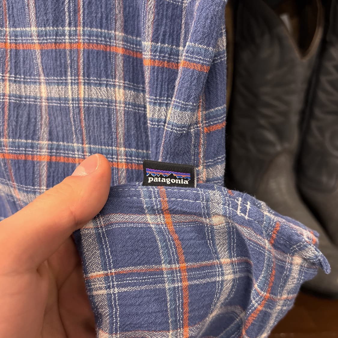 파타고니아 오가닉코튼 오렌지 그리드 마드라스체크 시어서커 셔츠 N1021 상품이미지7