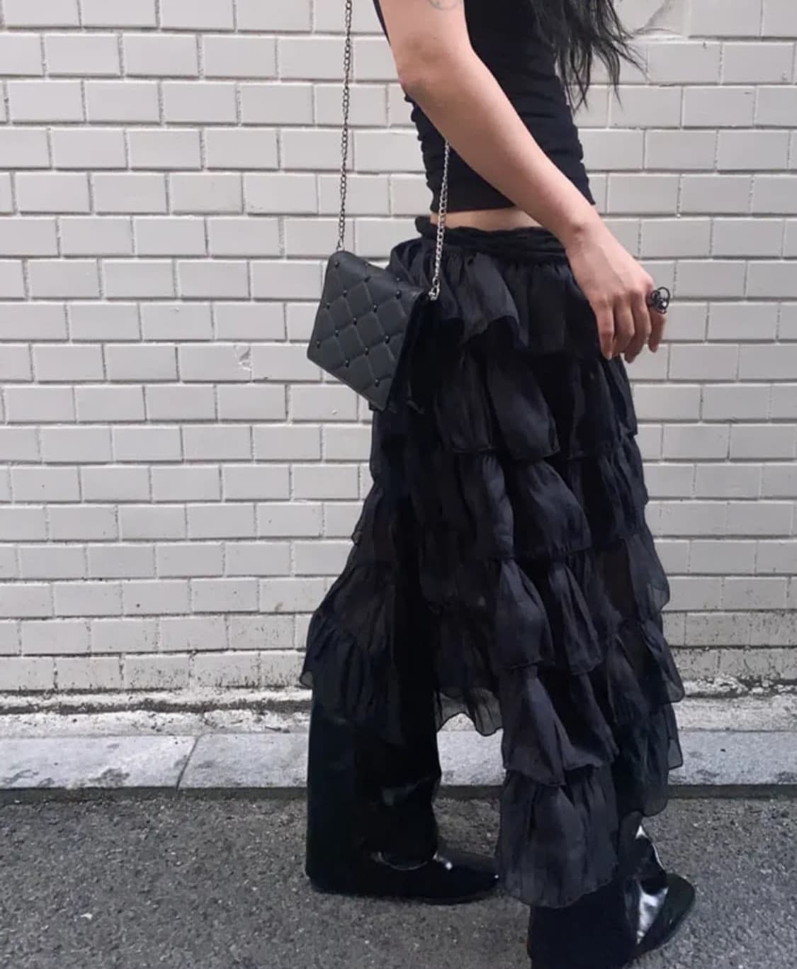 루즈슬립오버 Noir Tiered Skirt Black  상품이미지2