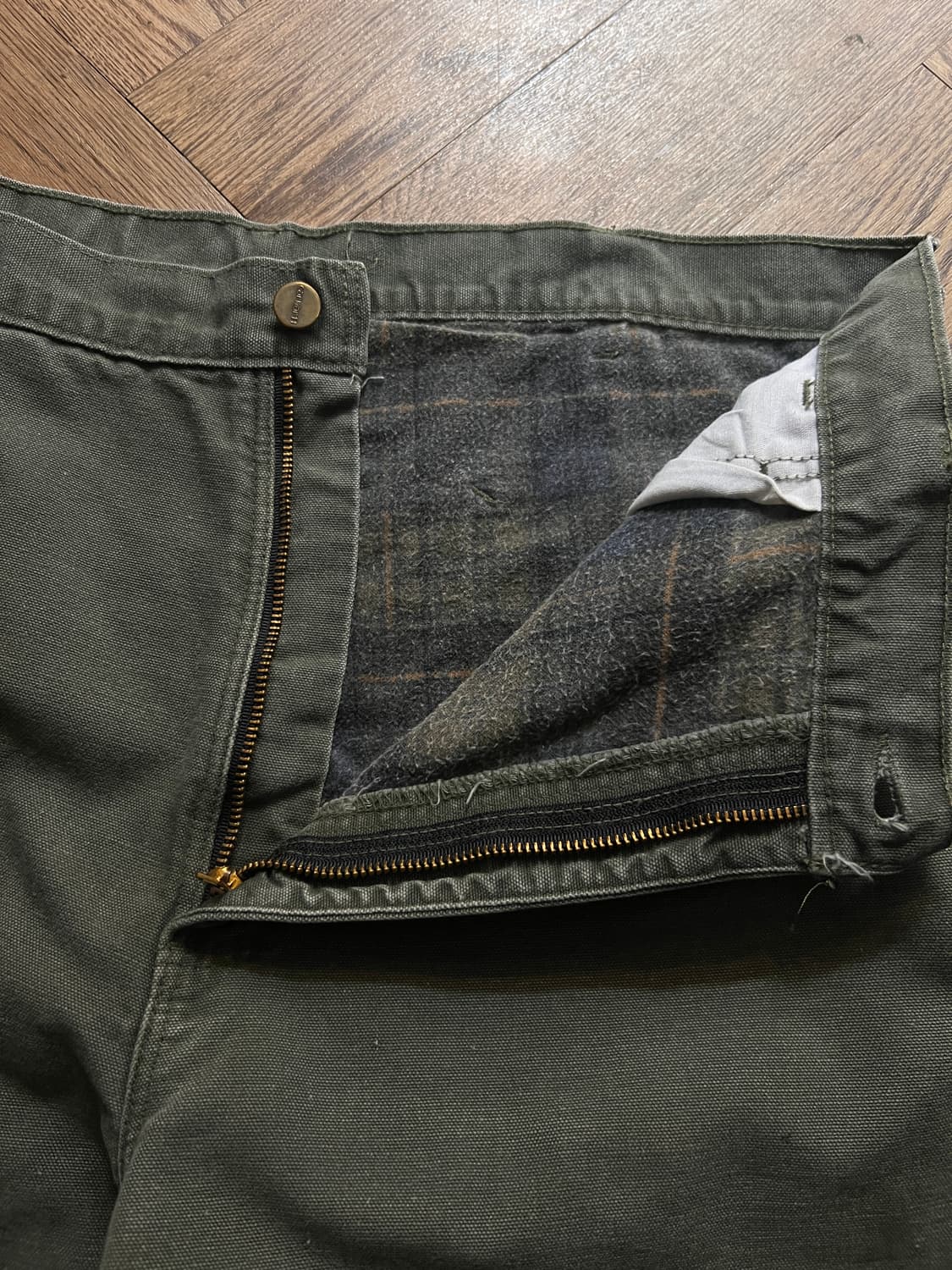 [38]칼하트 USA Made 체크라이닝 모스그린 카펜터 워크 팬츠 M5 상품이미지3