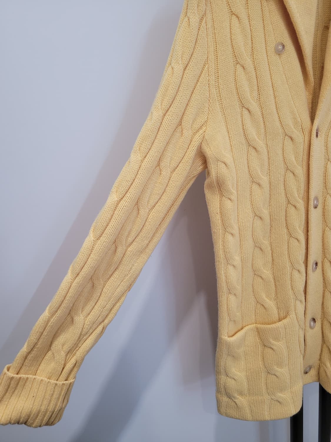 폴로 랄프로렌 램스울100 케이블 니트 숄카라 가디건 옐로우 S사이즈 상품이미지4