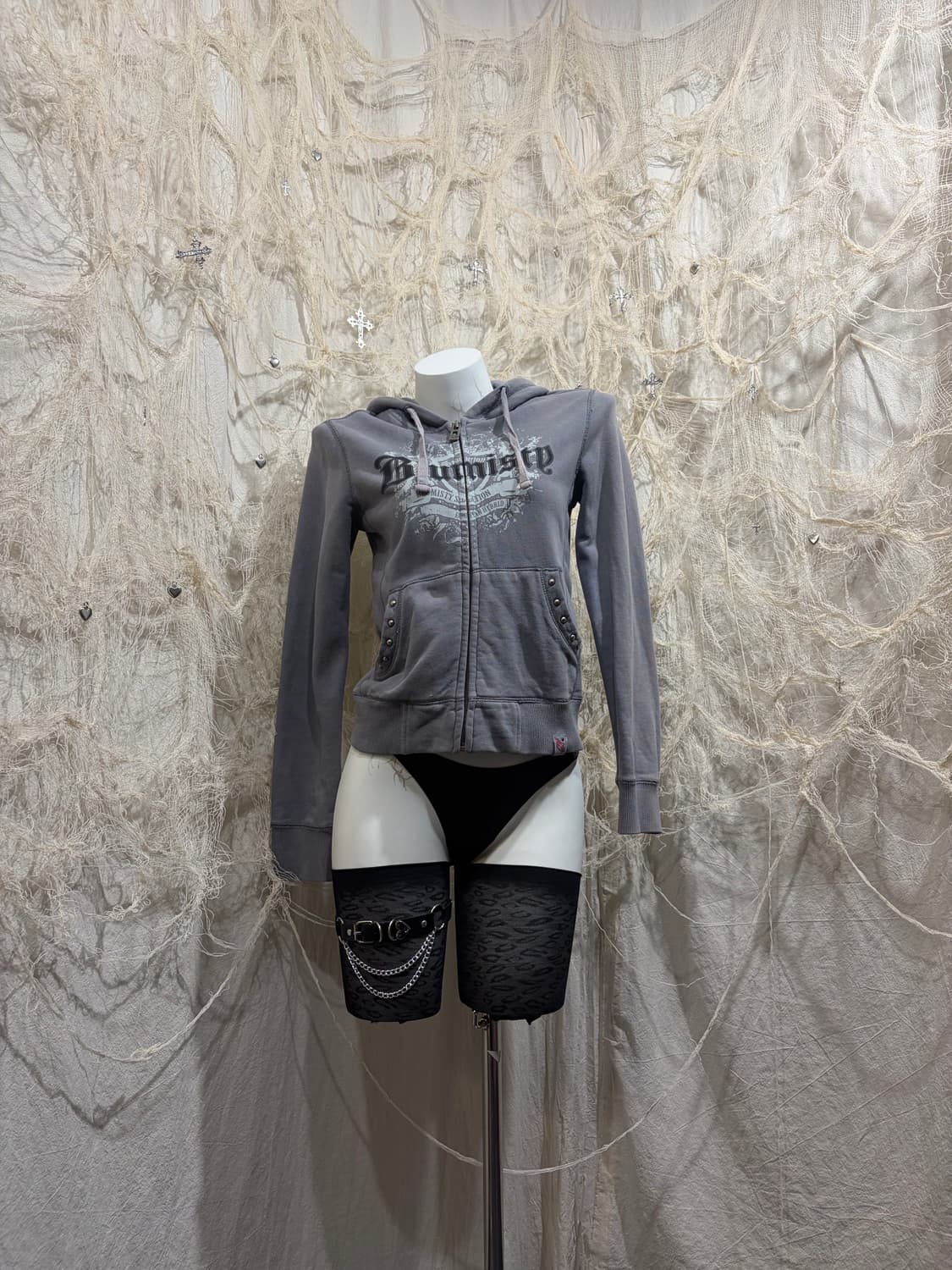 00's lettering stud hoodie zip up 상품이미지1