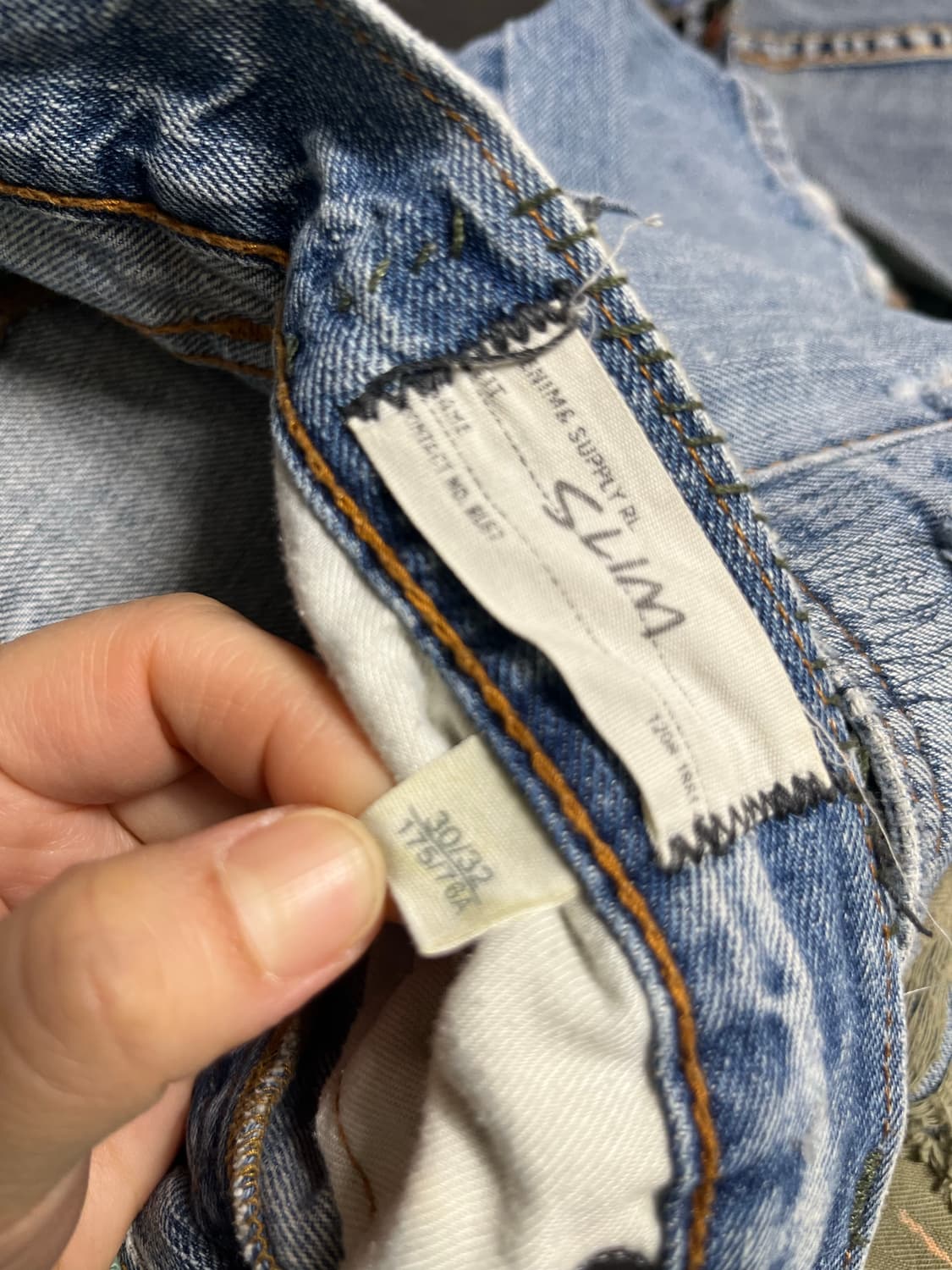 데님앤서플라이 데미지 워싱 패치워크 청바지 상품이미지2