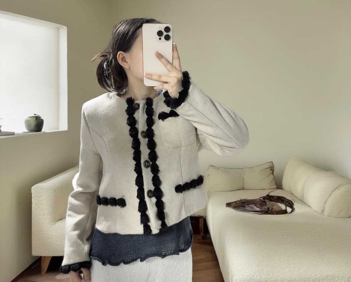 빈티지 트위드 퍼 자켓 상품이미지1