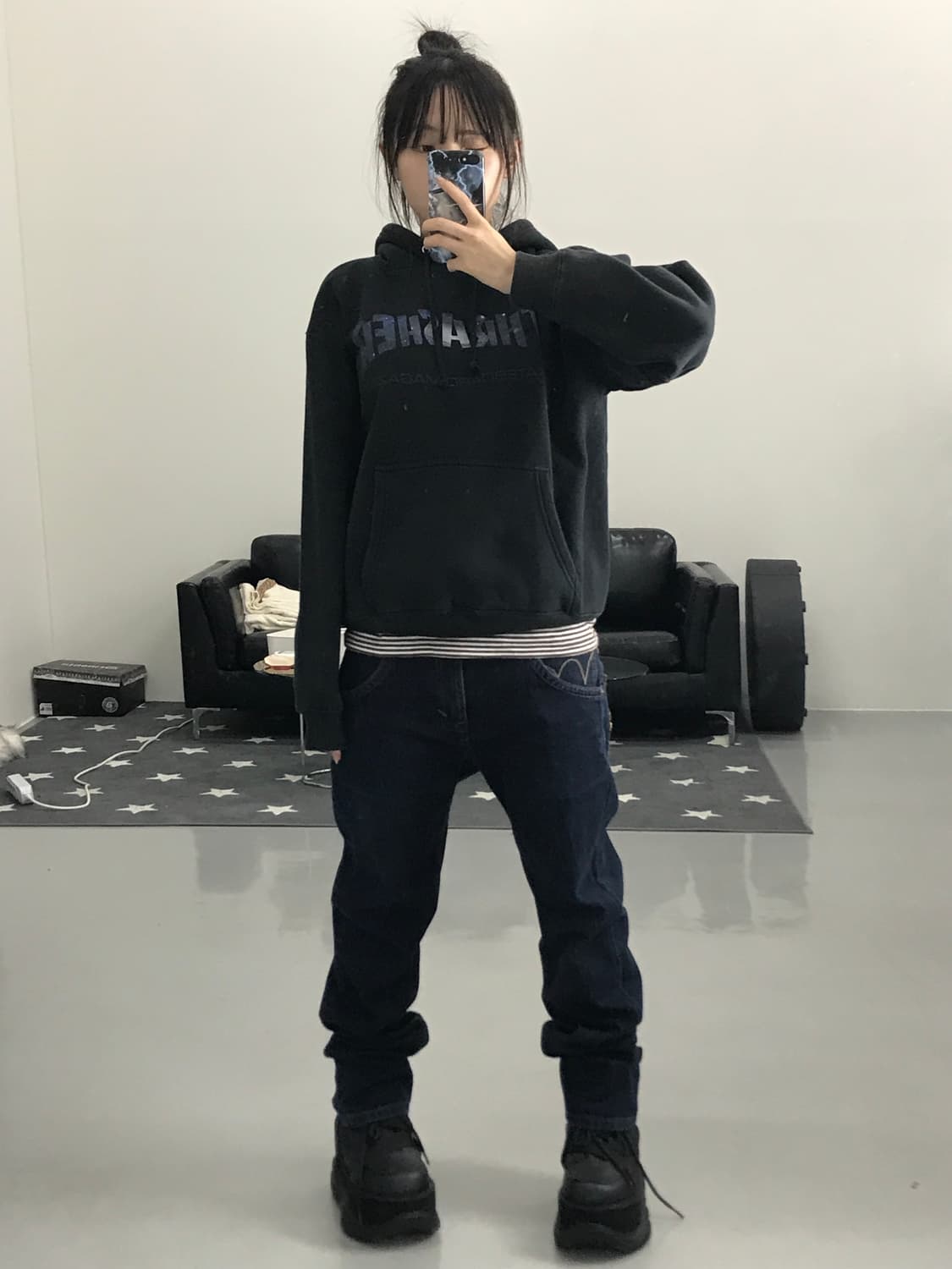 일본 트레셔 프린팅 블랙 후드 상품이미지2