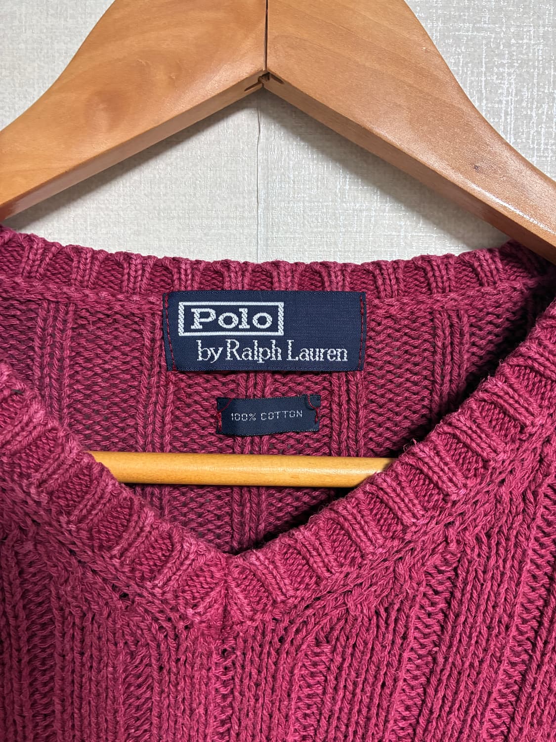 빈티지 폴로 브이넥 니트 빈티지 레드 M 상품이미지3