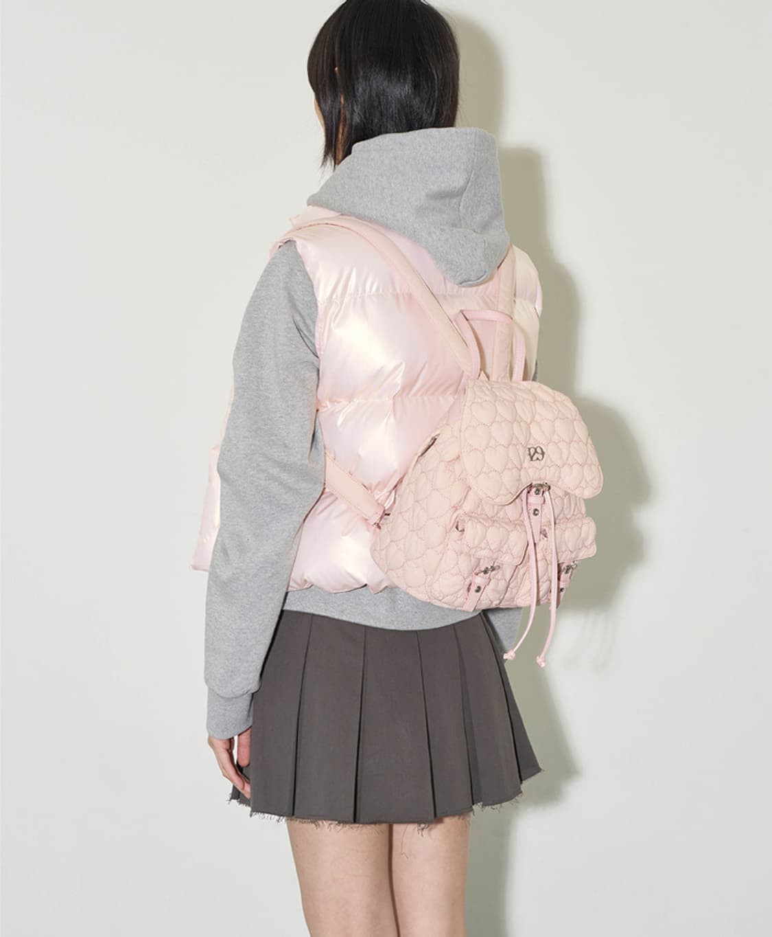 일리고 하트 퀼팅 백팩 핑크 상품이미지4