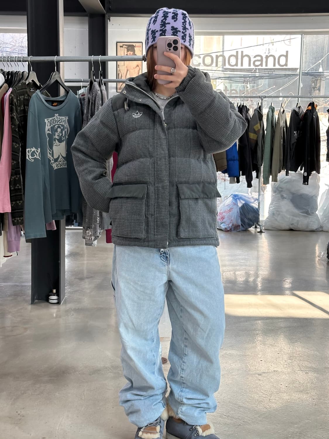 아디다스 덕다운 체크 포켓후드 패딩 푸퍼자켓 상품이미지4