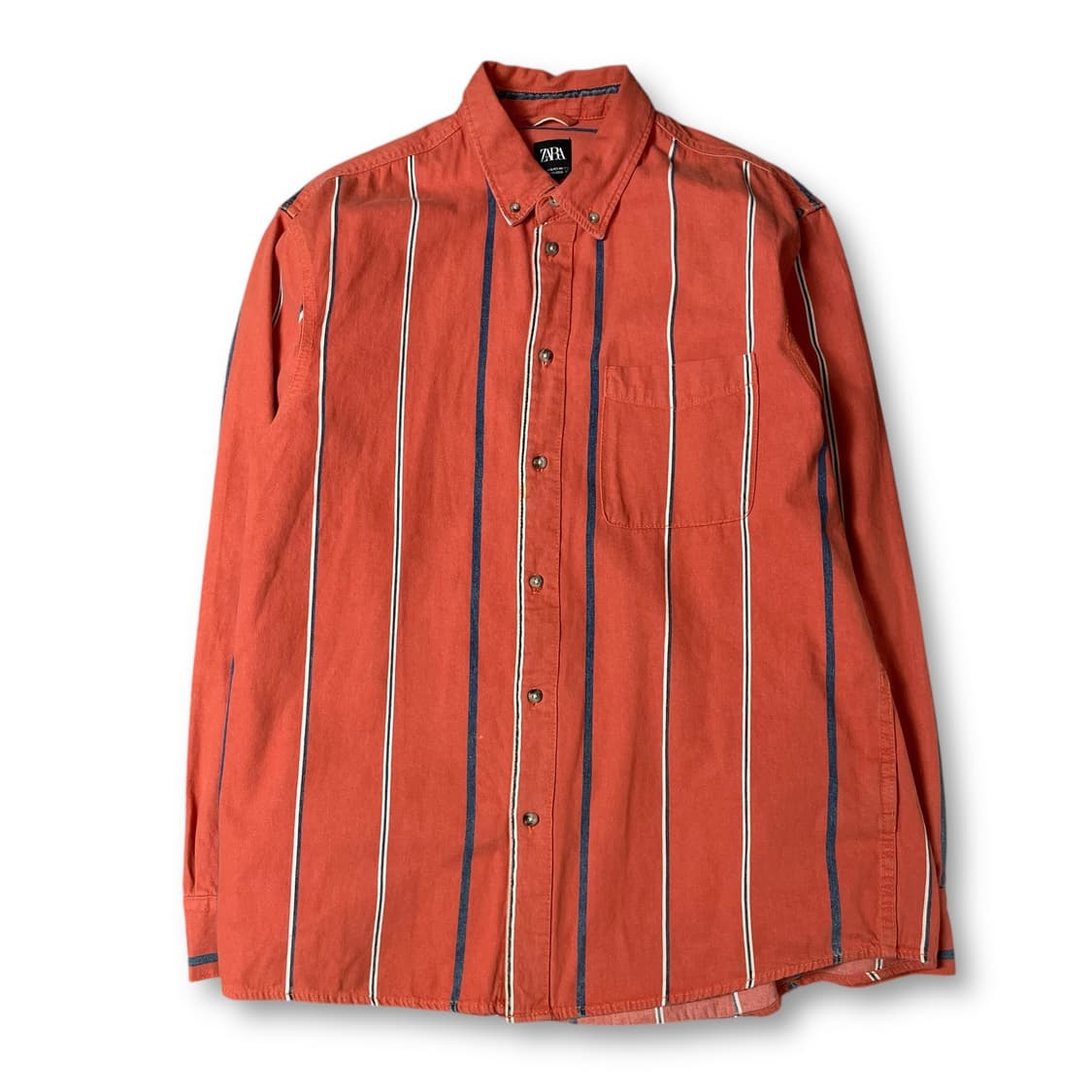 자라 오렌지 스트라이프 긴팔 셔츠 레귤러핏 XL 상품이미지1