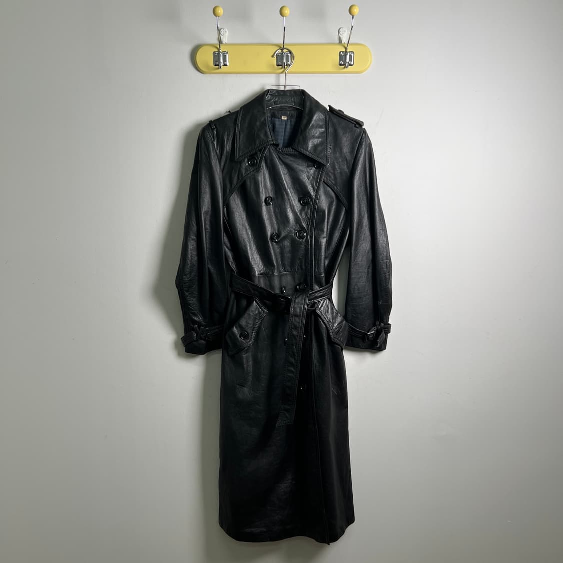 VTG 빈티지 블랙 레더 롱 트렌치코트 상품이미지1