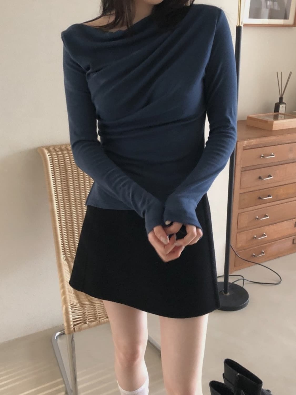 아카이브제이투유 드레이프 티셔츠 s 네이비 상품이미지2